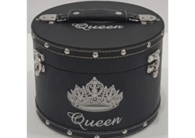 Medium Black Crown Box with Leather Handle and Silver Hardware