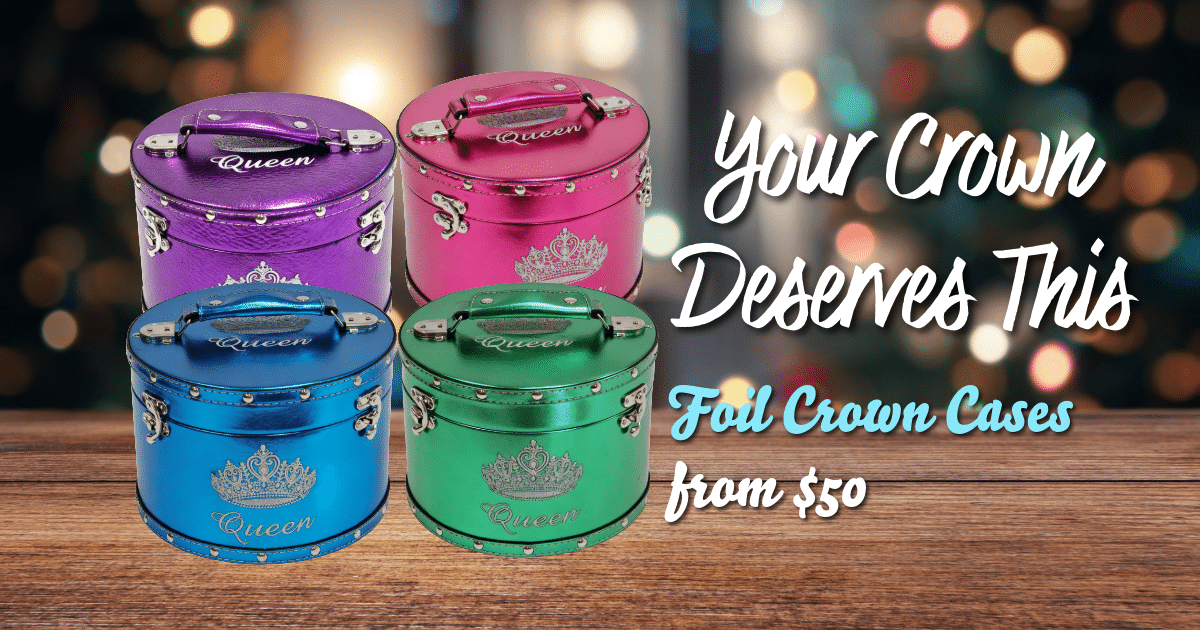 Foil crown cases in multiple colors with high-gloss metallic finish for pageant crowns