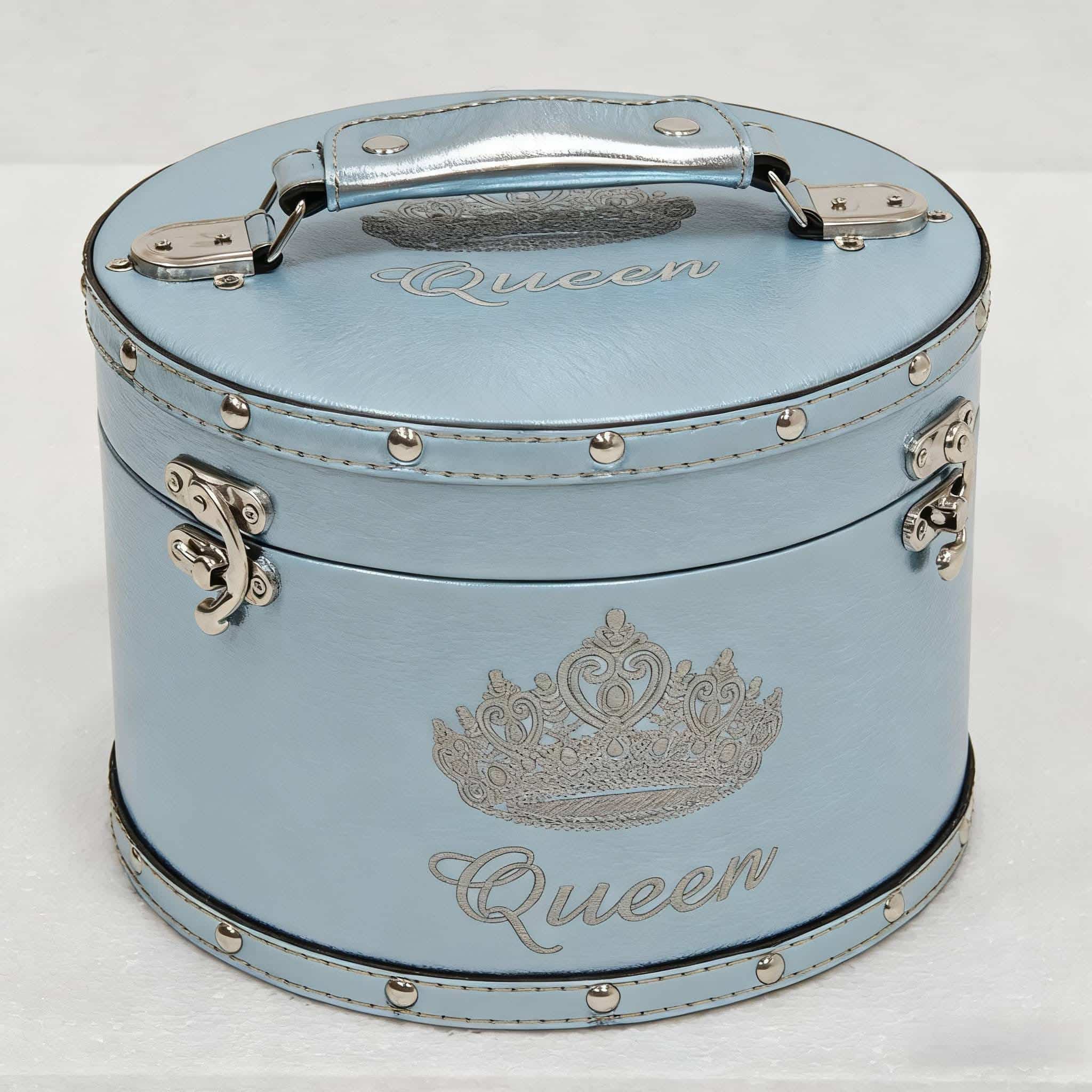 Light blue foil crown case with metallic finish for pageant crowns