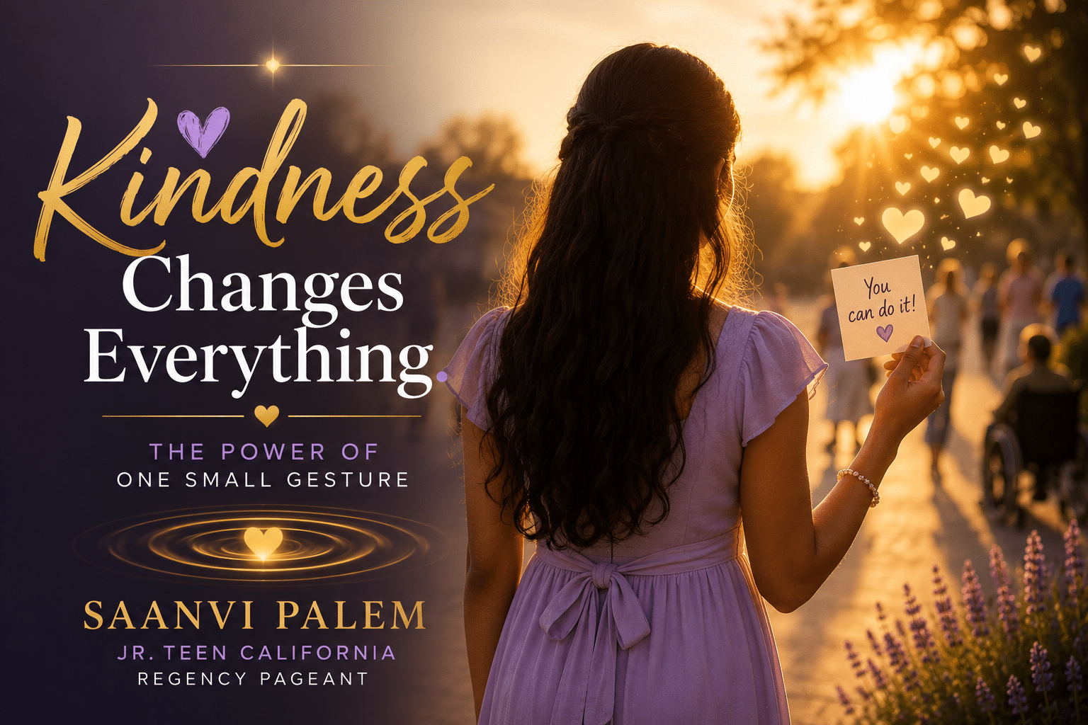 Faceless young girl standing in warm sunlight holding a kindness note, symbolizing compassion, support, and the power of small gestures to create positive change.